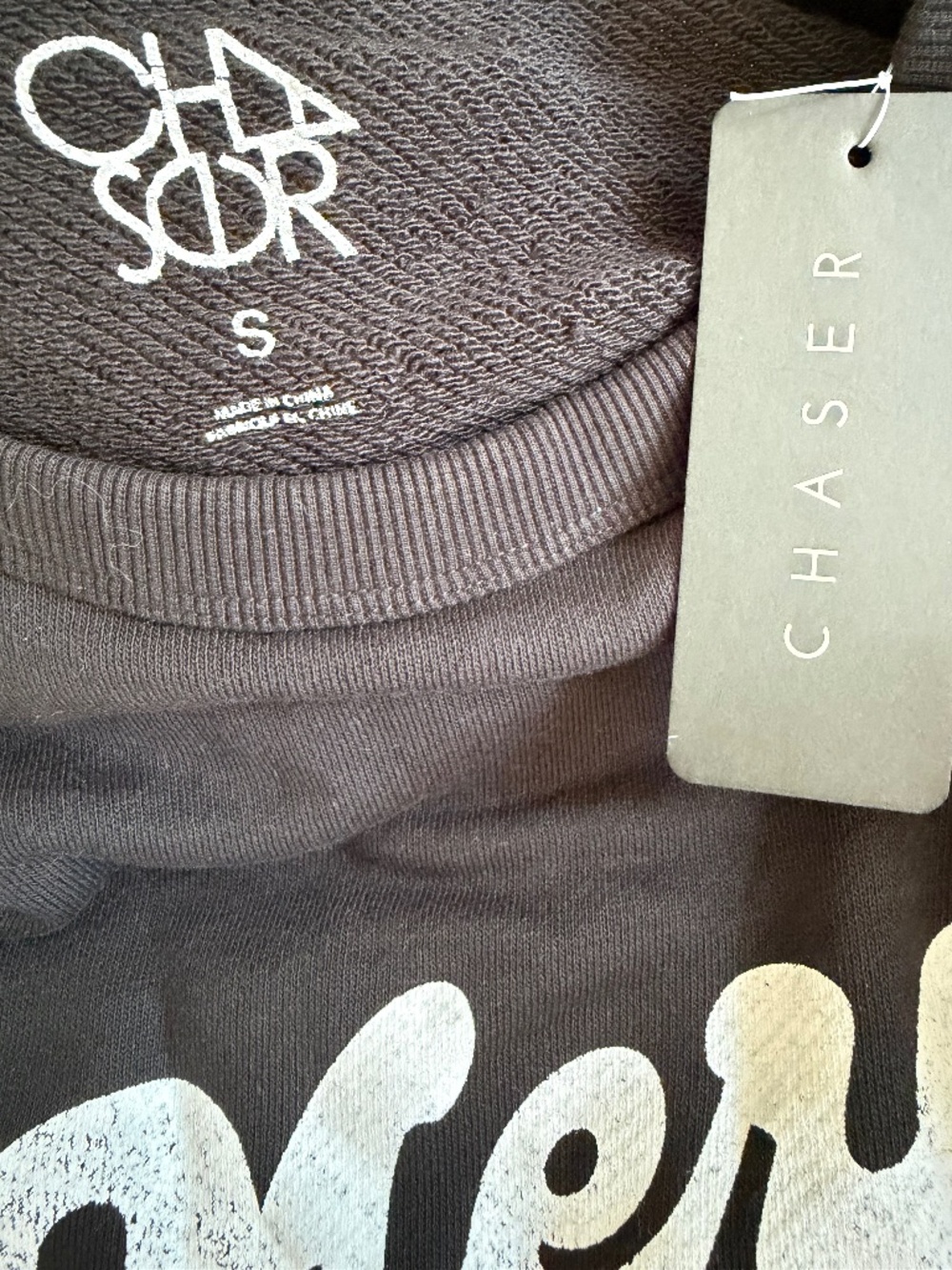 Chaser oversized graphic black light cotton sweatshirt- Merci ❤️ graphic . Nwt - Picture 3 of 6
